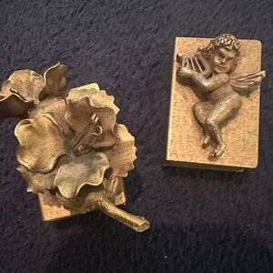 Set of two vintage gold tone matchbook covers